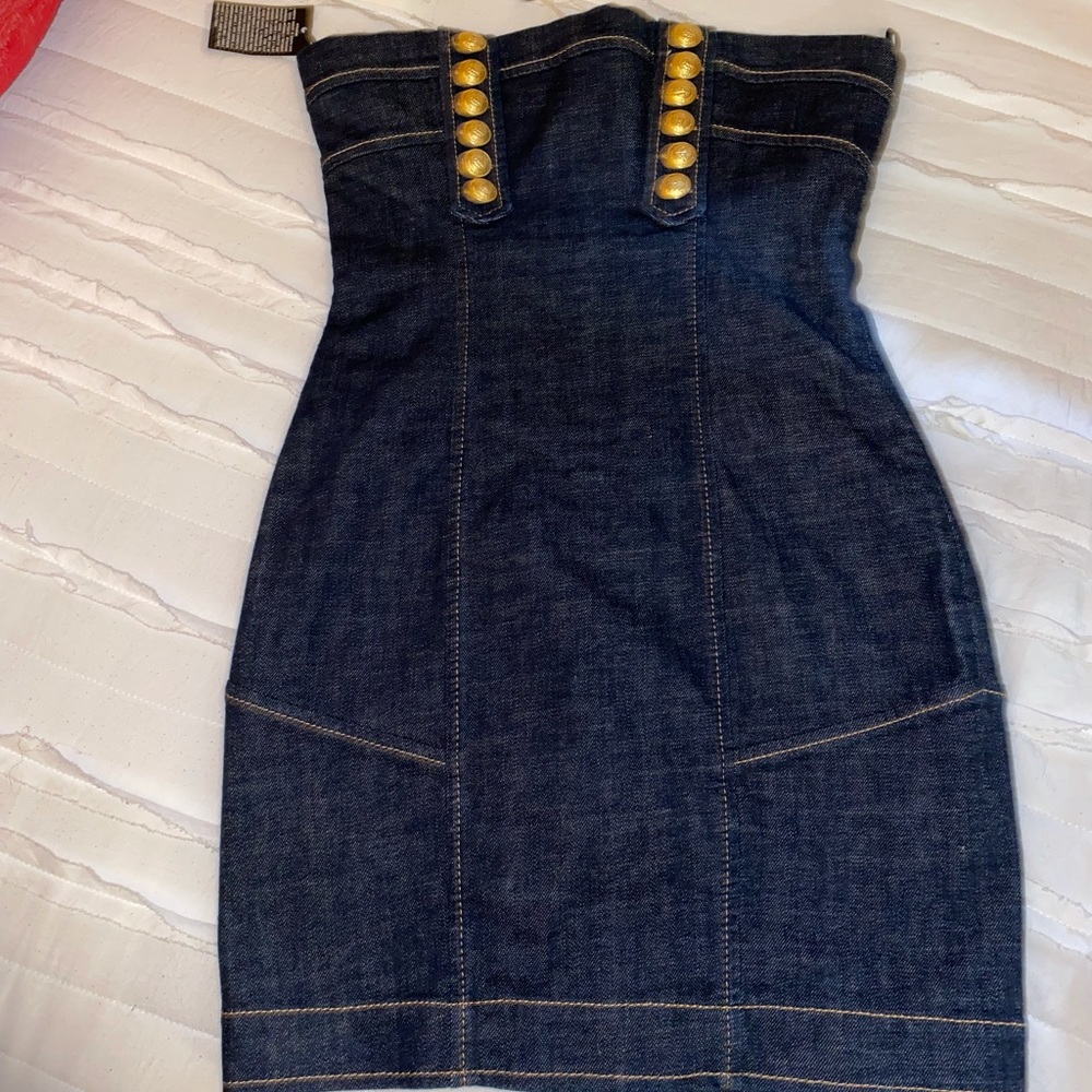 Denim DSquared2 Mini Dress Gold Embellishments Size 38 NWT